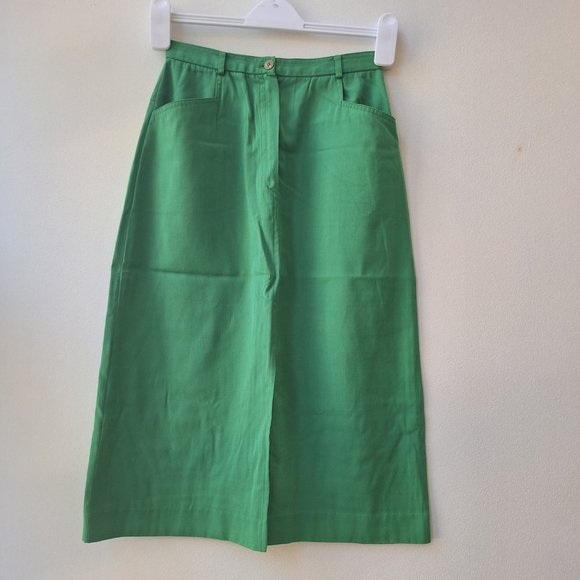 VTG 70s Emerald Green Midi Skirt with Pockets - Picture 1 of 4